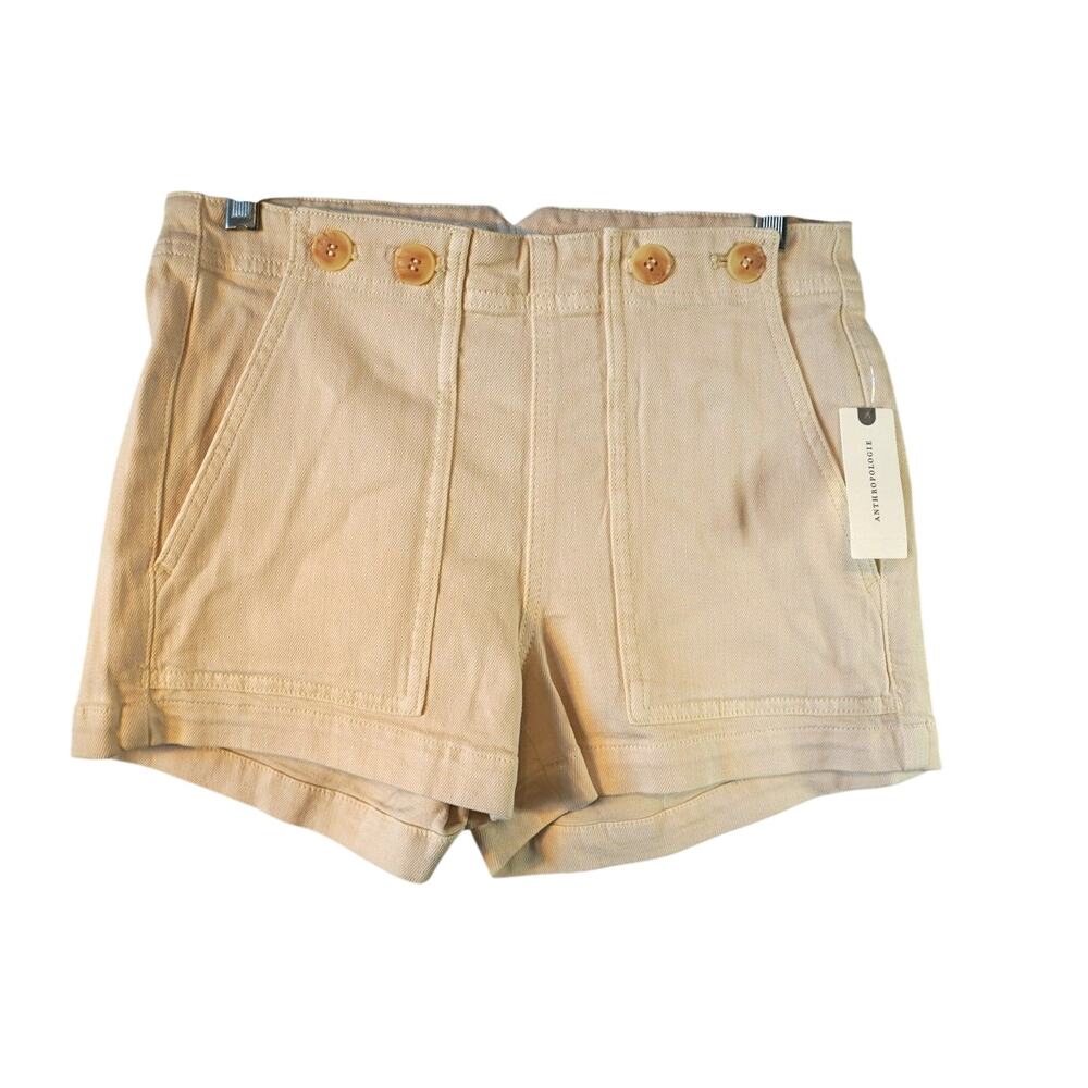 Pilcro Anthropologie Sailor Shorts High Rise Cream Denim Button Front NWT 25